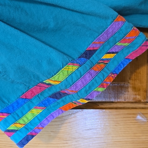 Vintage Blue Green CaftanDress By Cotillion with Rainbow Accents - Picture 3 of 4